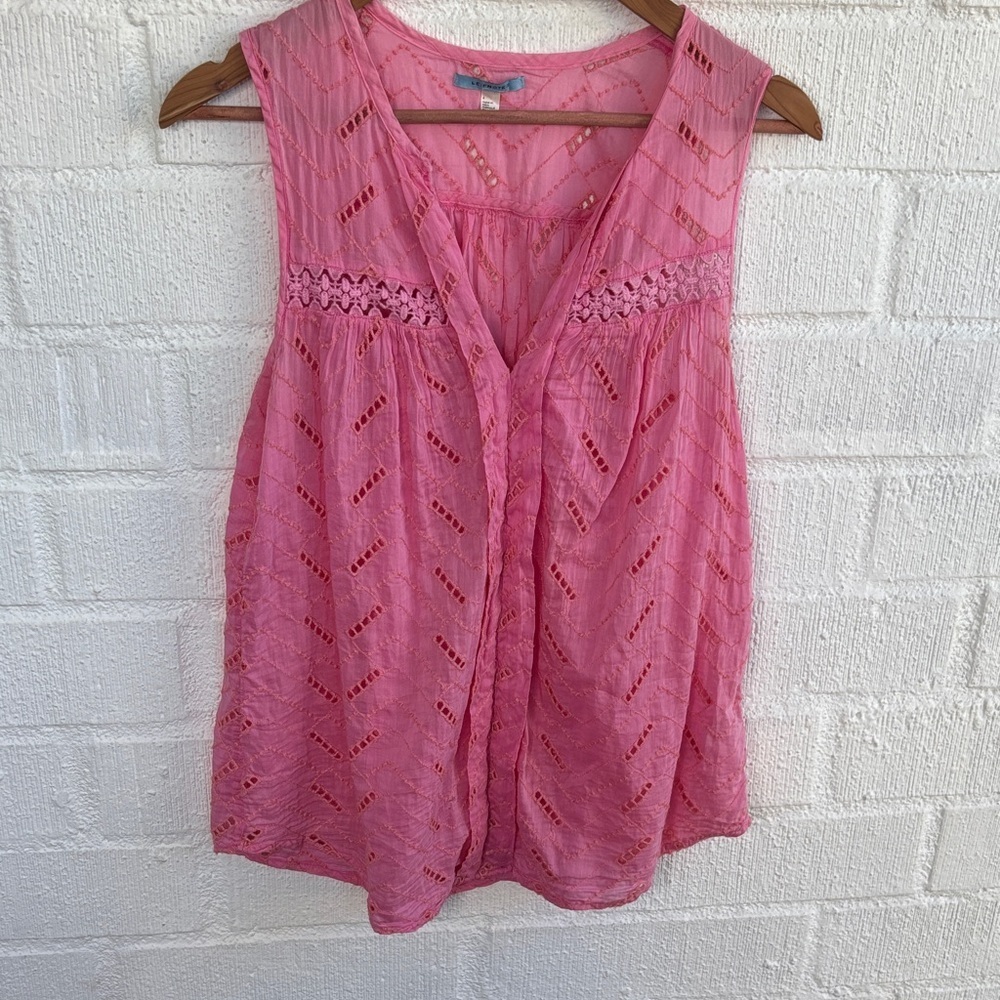 Anthropologie Leifnotes Silk Embroidered Crochet Pink Sleeveless Top sz 4